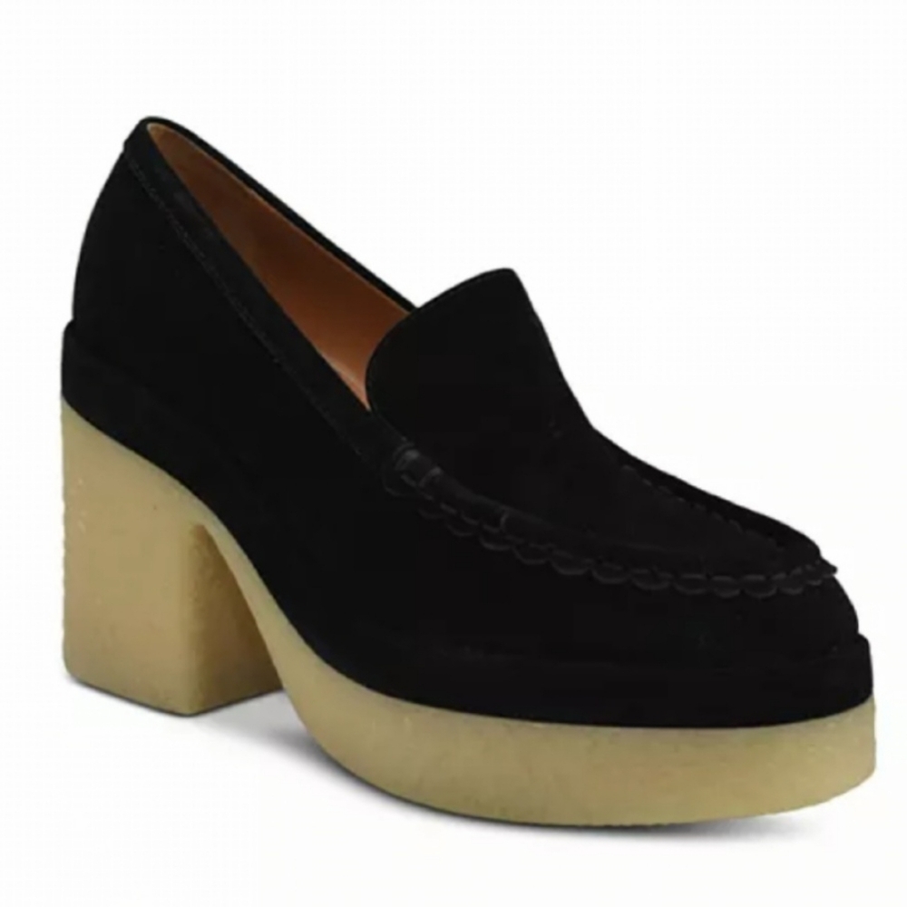 New Marc Fisher Lina Black Suede Platform Loafers Size 7.5